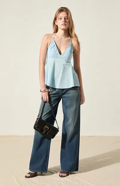 Beverly And Beck Women's Madelyn Linen Halter Babydoll Top In Blue