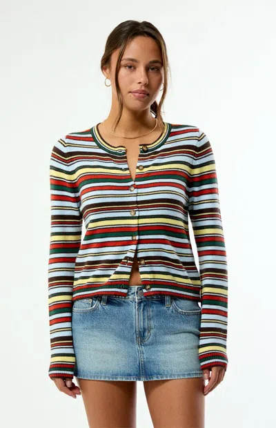 Beverly And Beck Women's Marley Button Down Cardigan In Stripe In Blue