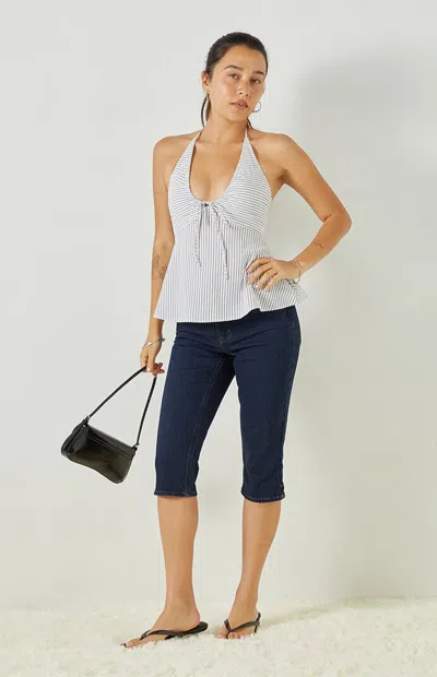 Beverly And Beck Women's Mila Striped Halter Top In Blue/white In Multi