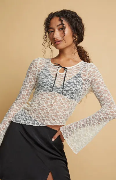 Beverly And Beck Women's Mollie Lace Asymmetrical Long Sleeve Top In Ivory In Multi