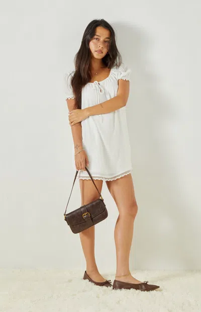 Beverly And Beck Women's Naomi Lace Trim Short Sleeve Babydoll Dress In White