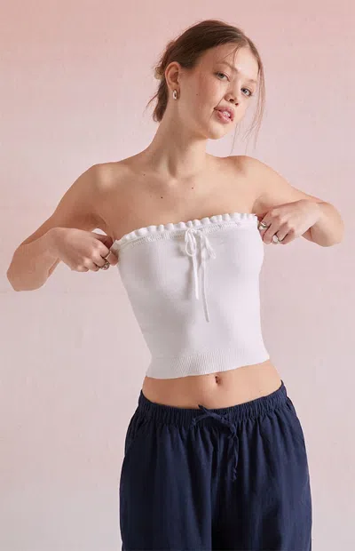 Beverly And Beck Women's Ruffle Edge Tube Top In White