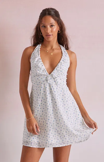 Beverly And Beck Women's Sarah Tie Back Halter Mini Dress In Floral In Gray