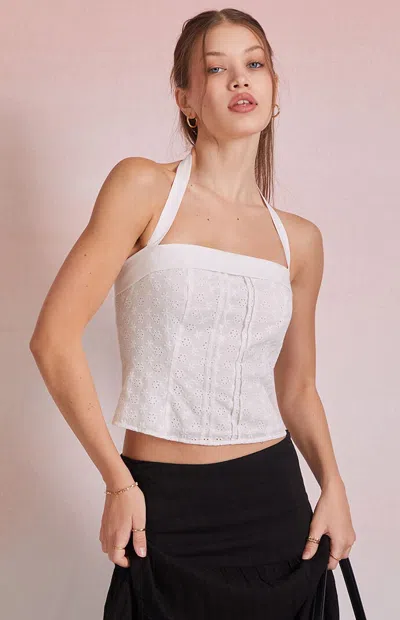 Beverly And Beck Women's Sophia Eyelet Halter Top In White