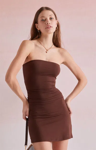 Beverly And Beck Women's Strapless Ruched Mini Dress In Brown