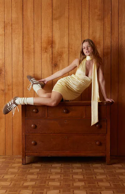 Beverly And Beck Women's Vera Satin Halter Mini Dress In Butter In Yellow