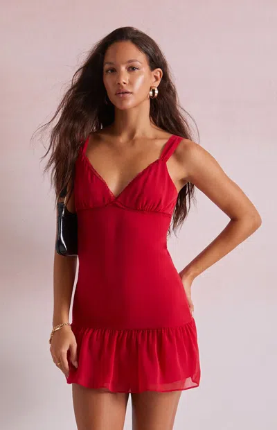 Beverly And Beck Women's Zoey Chiffon Asymmetrical Mini Dress In Red