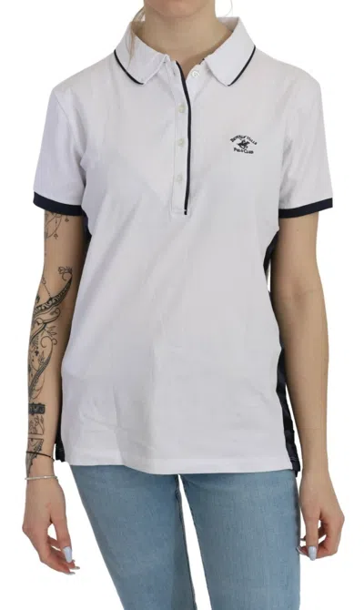 Beverly Hills Cotton White Collared Short Sleeve Top In Gray