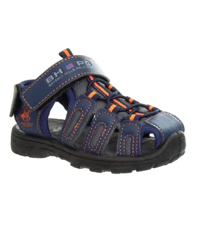 Beverly Hills Polo Club Little Kids Hook And Loop Sport Sandals In Navy,orange
