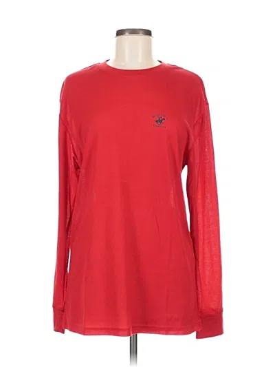 Pre-owned Beverly Hills Polo Club Long Sleeve Top Red Crew Neck Tops