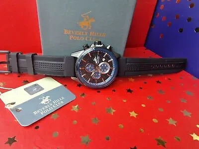 Pre-owned Beverly Hills Polo Club Luxury Mens Leather Watch Waterproof Luminous Date Chronograph Quartz H Rrp...