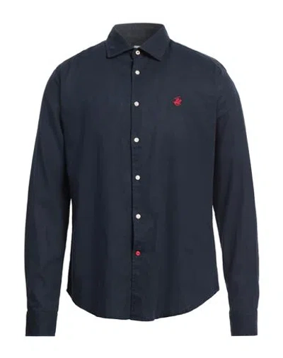 Beverly Hills Polo Club Man Shirt Midnight Blue Size M Linen, Cotton