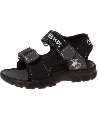 Beverly Hills Polo Club Babies' Toddler Double Hook And Loop Sandals In Black,grey