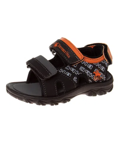Beverly Hills Polo Club Babies' Toddler Double Hook And Loop Sport Sandals In Black,orange
