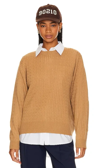 Beverly Hills X Revolve Beverly Hills Cashmere Cropped Cable Crew In Camel