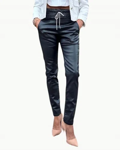 Bevy-flog Loren Slim Straight Pants In Navy Vegan With Crystal Tie In Black