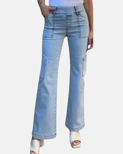 Bevy-flog Rose Cargo Wide Leg Pants In Light Denim In Blue