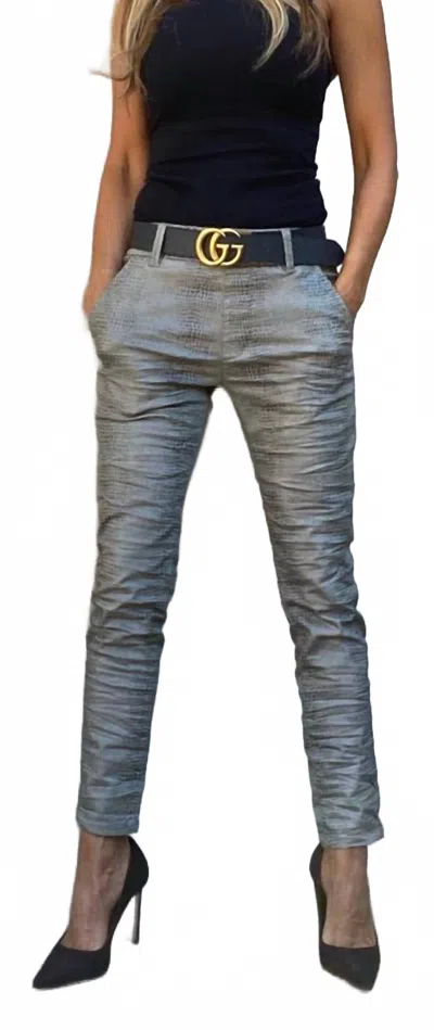 Bevy-flog Women's Dafna Skinny Pants In Green Gray Snake In Silver