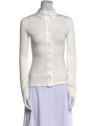 Pre-owned Bevza Bamboo Long Sleeve Button-up Top In White