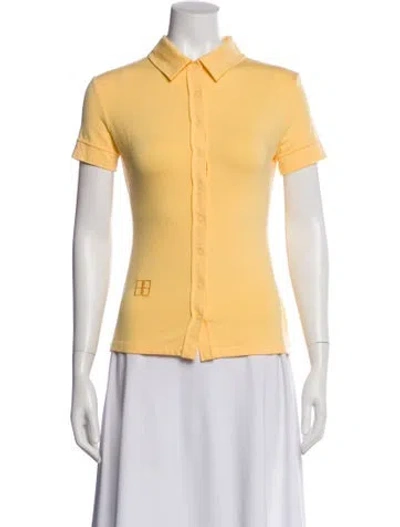 Pre-owned Bevza Bamboo Short Sleeve Button-up Top In Yellow