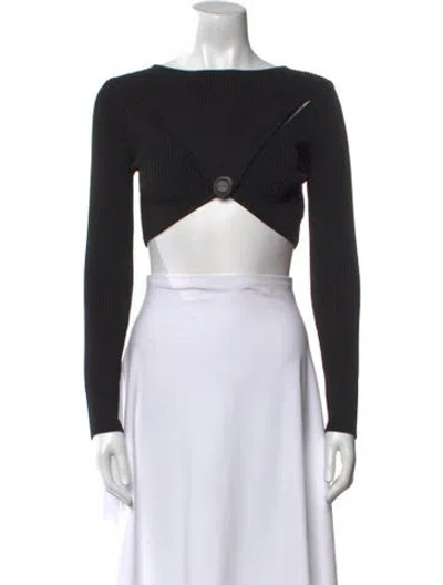 Pre-owned Bevza Bateau Neckline Long Sleeve Crop Top In Black