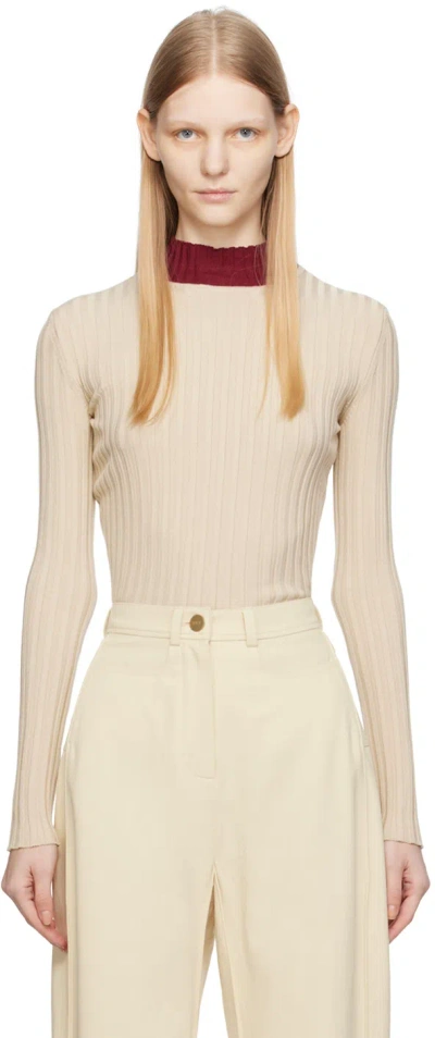 Bevza Beige Colourblocked Turtleneck In Burgundy
