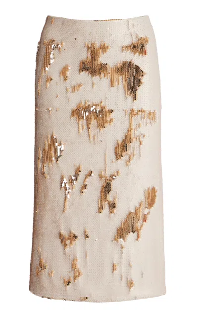 Shop Bevza Dew Sequined Midi Skirt In Neutral
