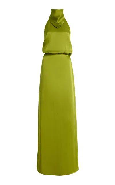 Bevza Exclusive Hustka Satin Maxi Dress In Green