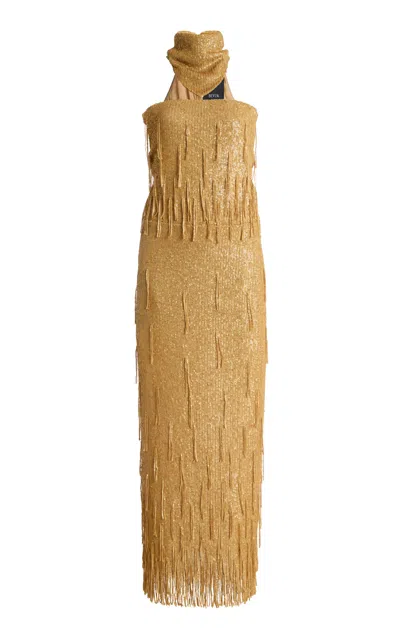 Bevza Exclusive Sunbeams Sequined Maxi Dress In Gold