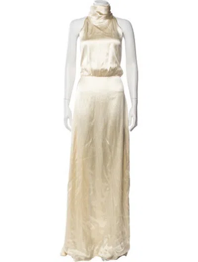 Pre-owned Bevza Halterneck Long Dress In Neutrals