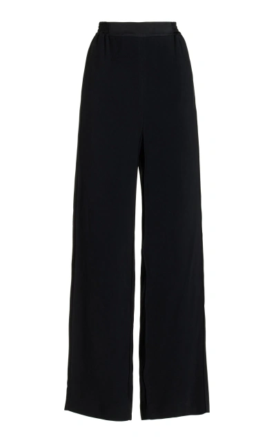 Bevza High-rise Pleated Satin Wide-leg Pants In Black