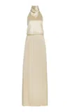 Bevza Hustka Scarf-neck Charmeuse Maxi Dress In White