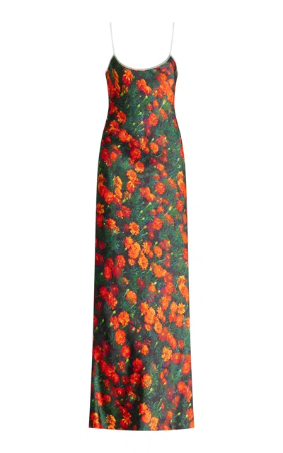 Bevza Marigold Printed Satin Maxi Slip Dress In Floral