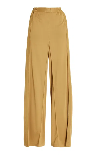 Bevza Pin-tucked Crepe Wide-leg Trousers In Gold