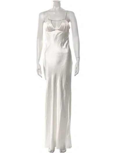 Pre-owned Bevza Plunge Neckline Long Dress In White