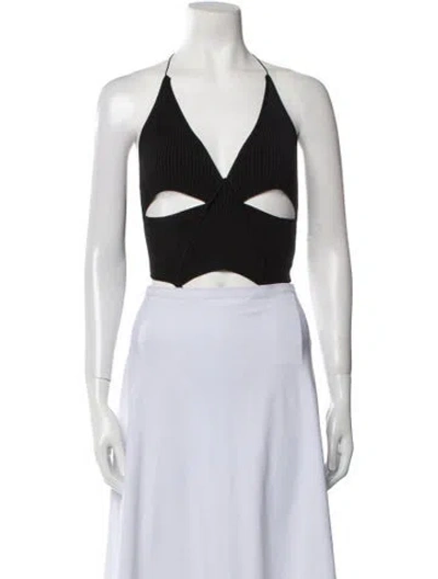 Pre-owned Bevza Plunge Neckline Sleeveless Crop Top In Black