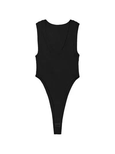 Bevza Ribbed-knit High-leg Bodysuit In Black