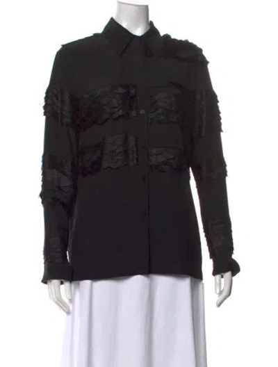Pre-owned Bevza Silk Long Sleeve Button-up Top In Black