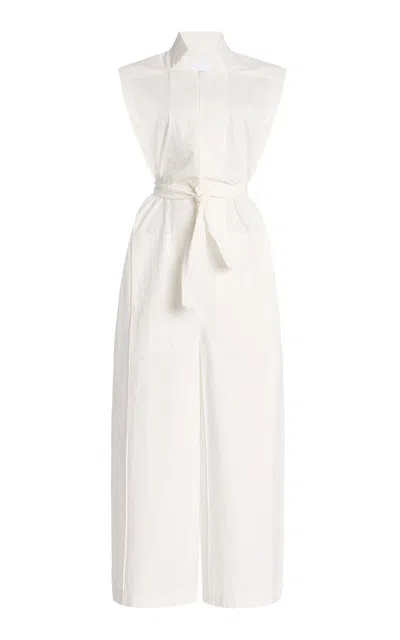 Bevza Square Cotton Jumpsuit In Ivory