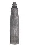 Bevza Sunbeams Scarf-neck Fringed Sequined Maxi Dress In Gray