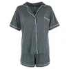 Bewicked Women's Plus Size Notch Color Short Pajama Set With Trim In Grey