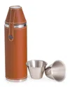Bey-berk 3pc 10oz Leather Flask Set With Two Cups In Brown