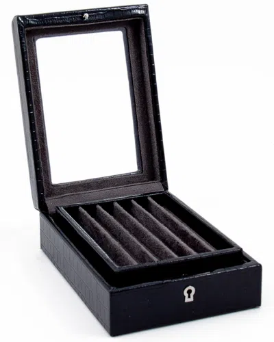 Bey-berk 5in Croco Jewelry Case In Black
