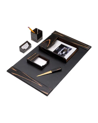 Bey-berk 6-piece Leather Desk Set In Black