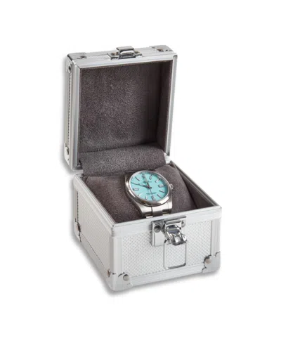 Bey-berk Aluminum Exterior Single Watch Case With Clasp Closure In Grey