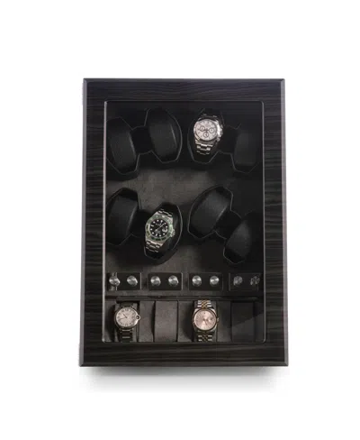 Bey-berk Ash Wood High Lacquer Eight Watch Winder And Four Watch Storage Case With Glass Top In Grey