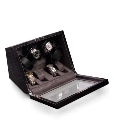 Bey-berk Ash Wood High Lacquer Four Watch Winder And Four Watch Storage Case With Glass Top In Gray
