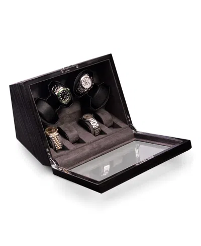 Bey-berk Ash Wood High Lacquer Four Watch Winder And Four Watch Storage Case With Glass Top In Grey