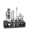 Bey-berk Bar Set With Cocktail Shaker Set And Wood Base In Black