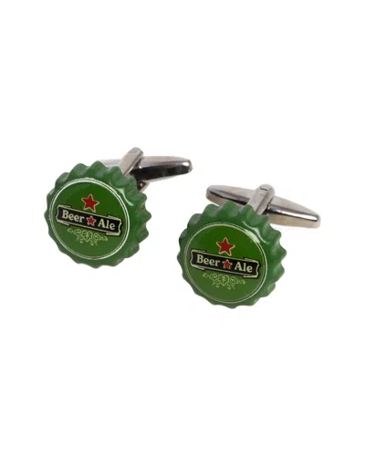 Bey-berk Beer Cap Rhodium Plated Cufflinks In Green
